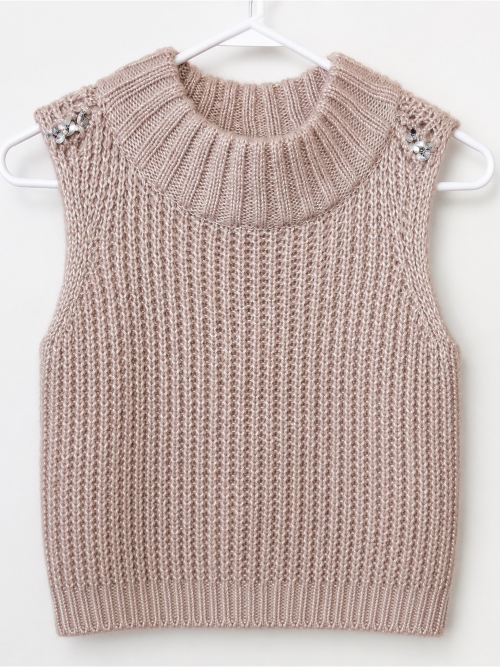 Jennifer Lopez Sleeveless Cowl Neck Knit Vest - Taupe